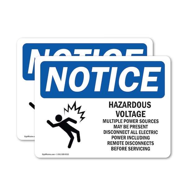 Signmission Hazardous Voltage Multiple Power Sign, Vinyl Decal, 7in W x 5in L, 2PK OS-2PACK-NS-D-57-L-13328 - main